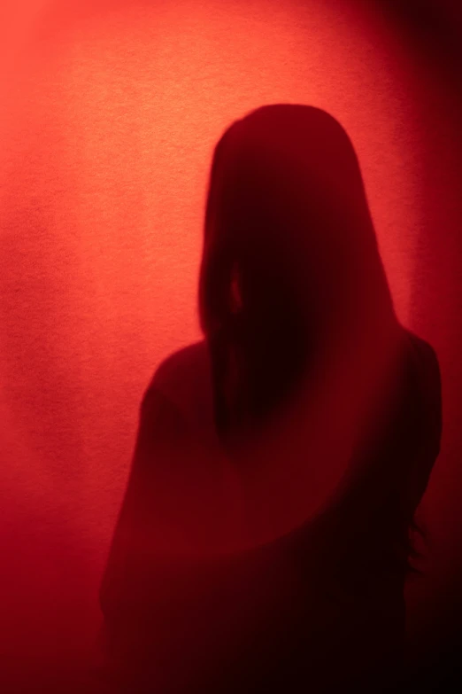 a shadow on the wall of a girl in red