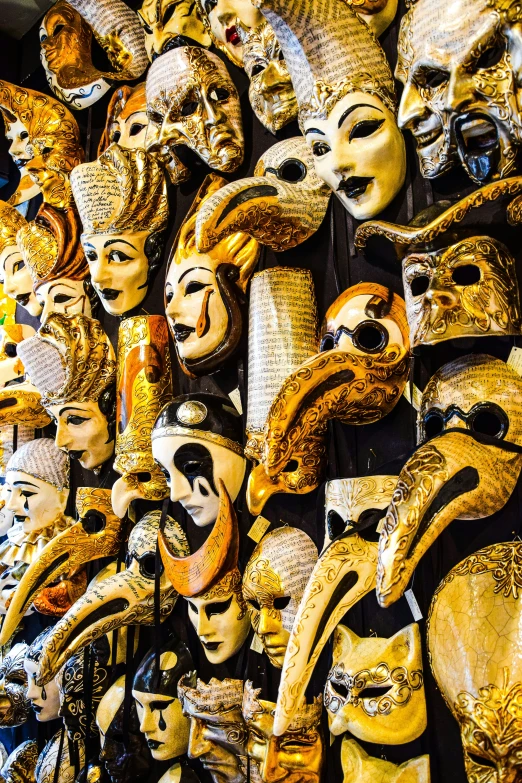 an image of many masks that are on display