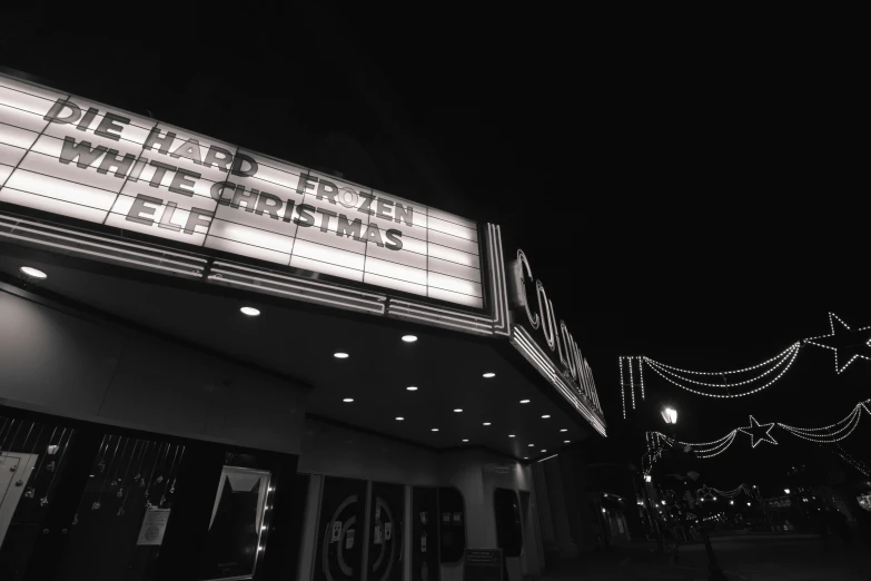 a theater with the light on at night