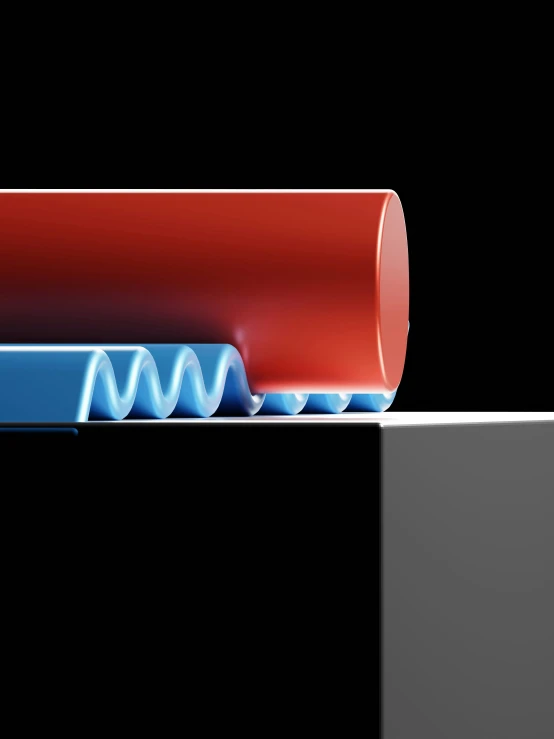 a red cylinder with blue waves going over it