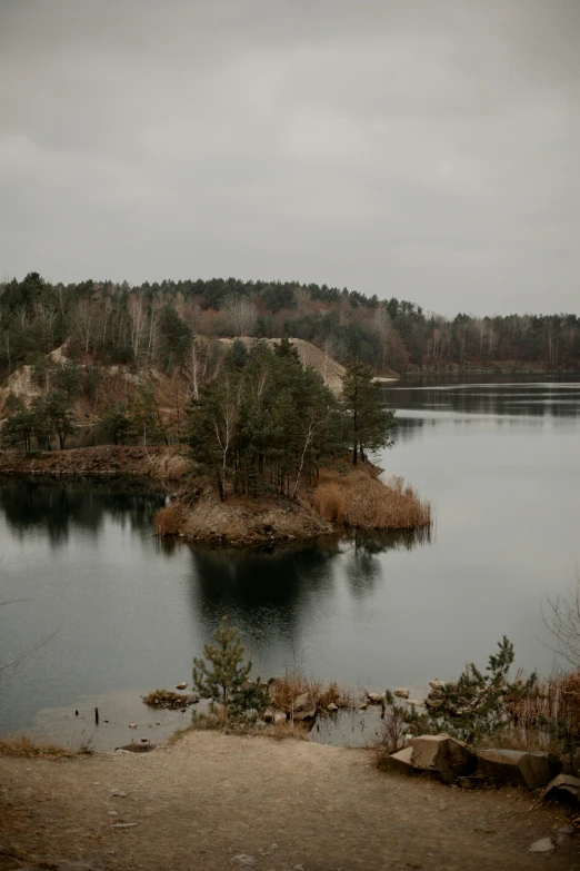 a large body of water sitting between two landforms