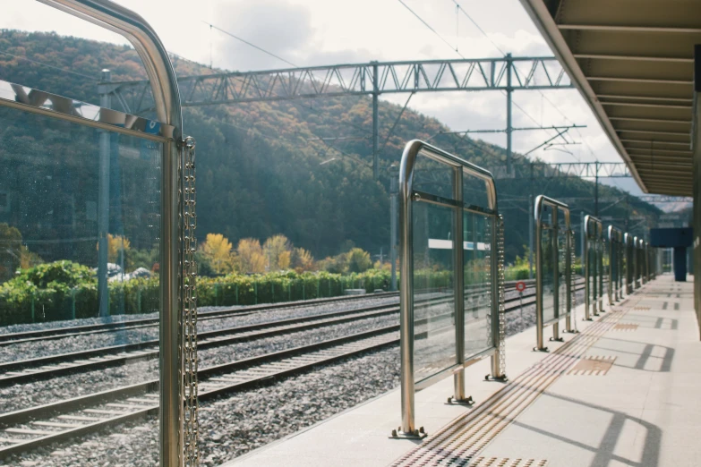 there is a train stopped at the train station