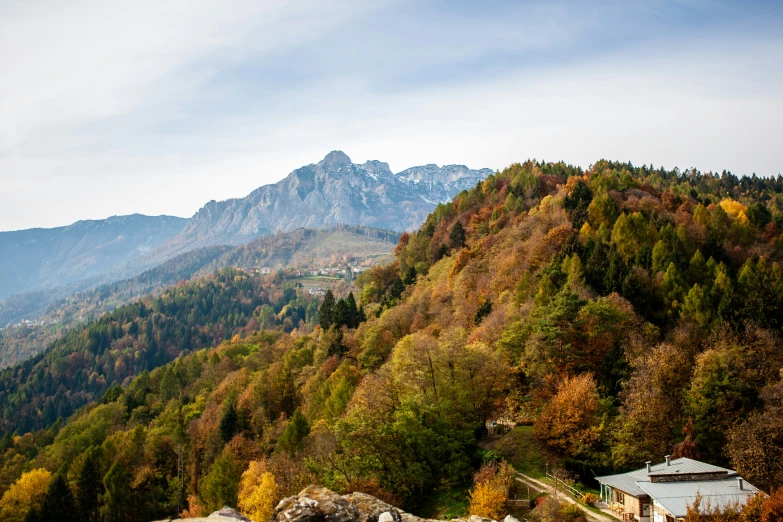 a mountain side town with houses nestled in the trees