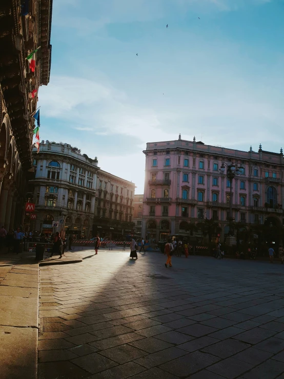 several buildings and an empty street with no people