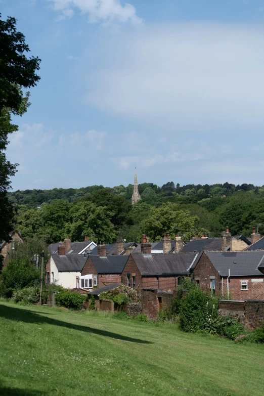 the village of some sort is in front of trees and bushes