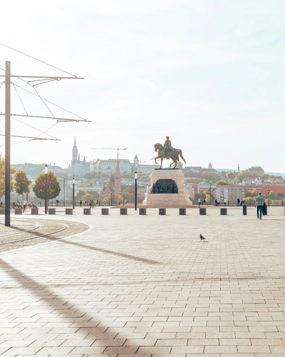 the large statue has a horse on it's back