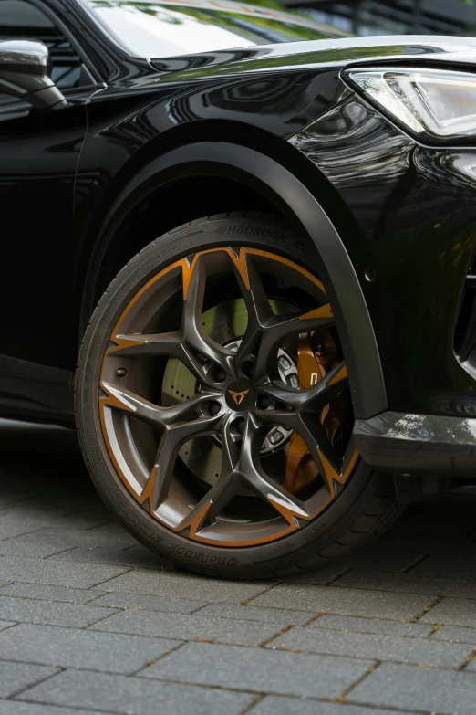 a tire of a car on the street