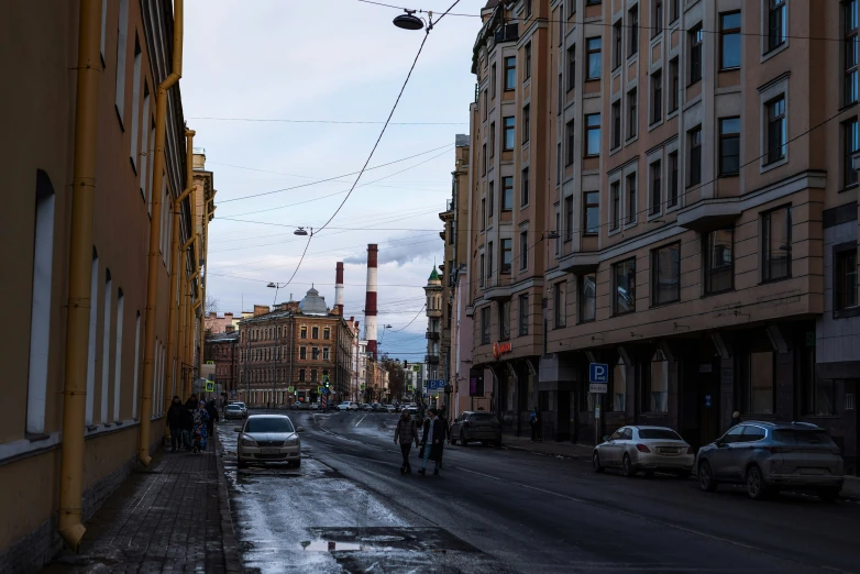 a line of tall buildings along a street