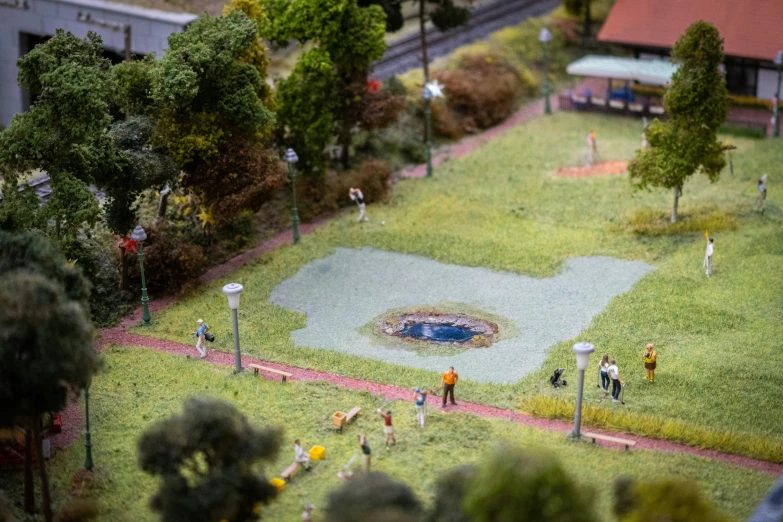 some small park with people and trees