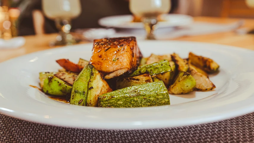 a meal on a white plate on top of a table