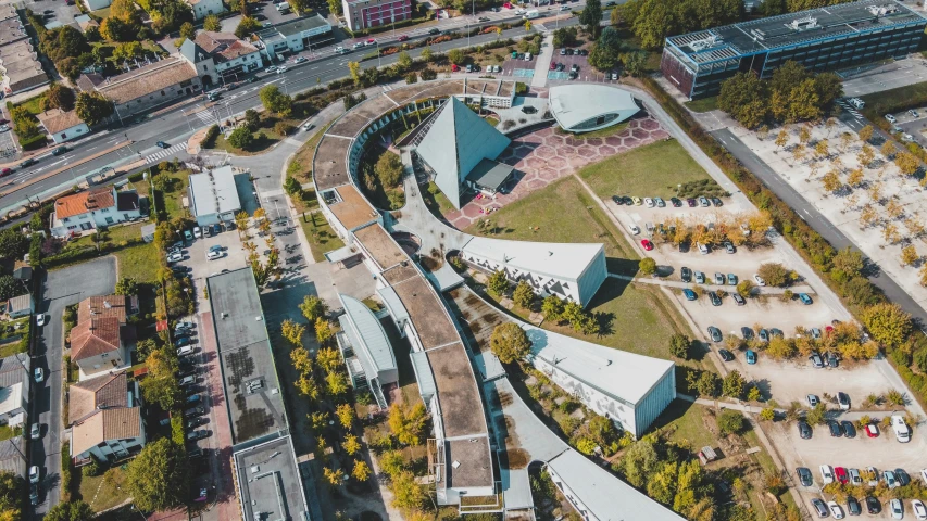 an aerial s of a park and various buildings