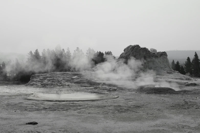 a  spring coming out of a large crater