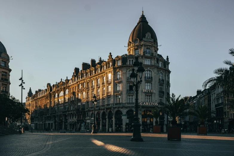 the tall building has many windows and is very ornate