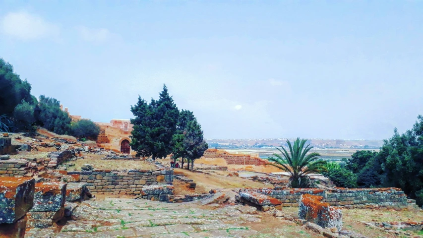 ruins in an arid landscape of small town