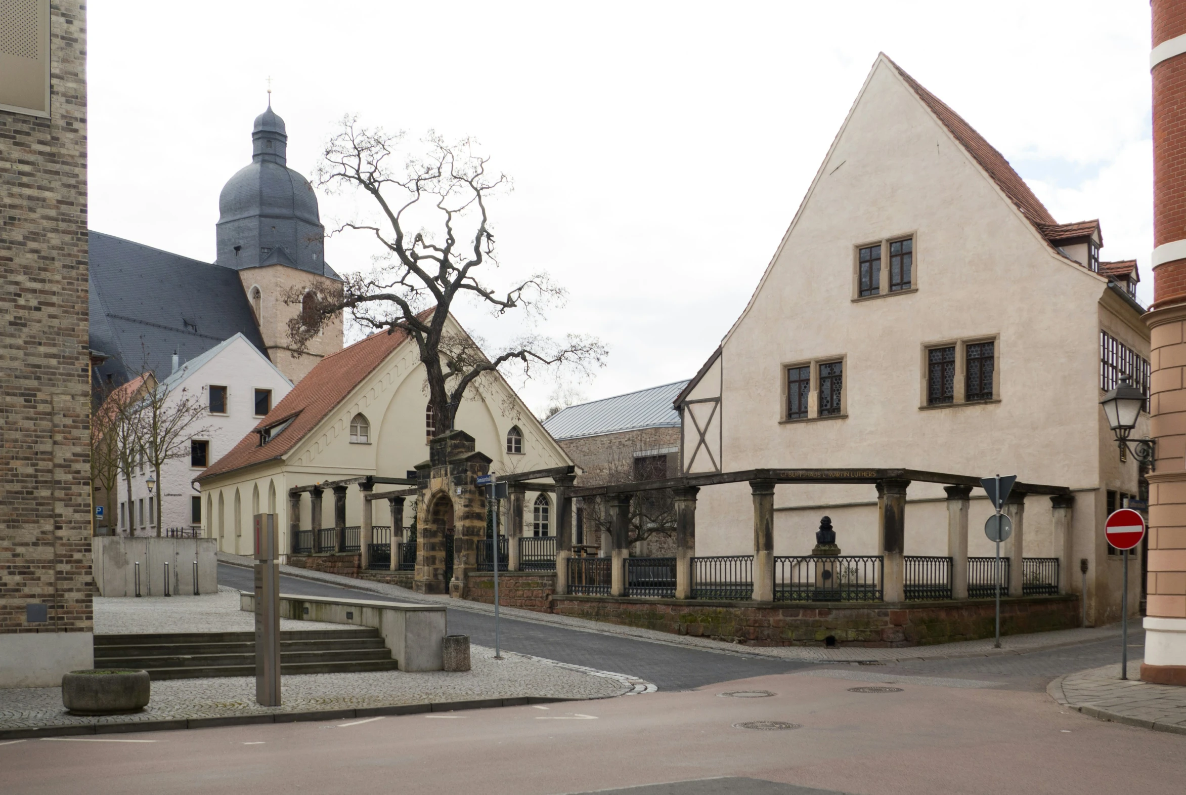 the street of a small european village is empty