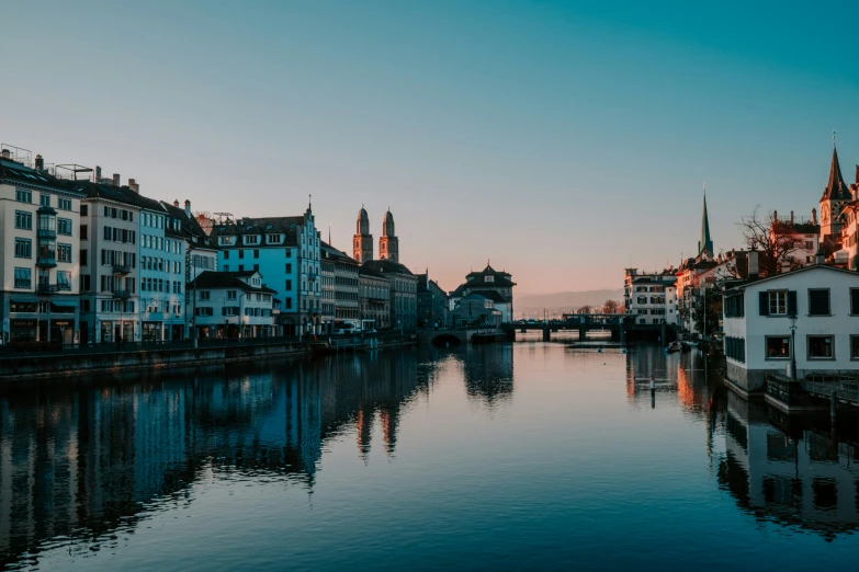 a body of water in a very big city