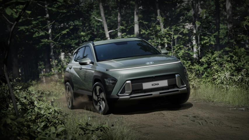 an suv driving on a dirt road in the woods