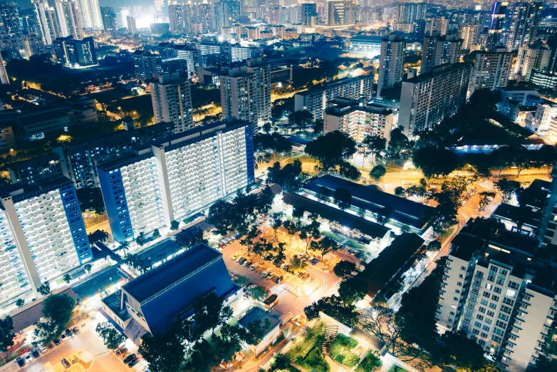 night s of urban city skyline from above