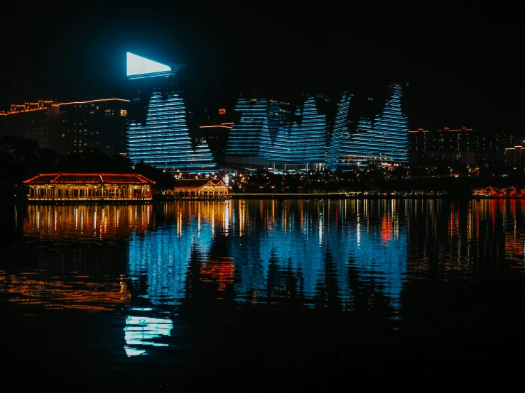 an image of a city at night from across the lake