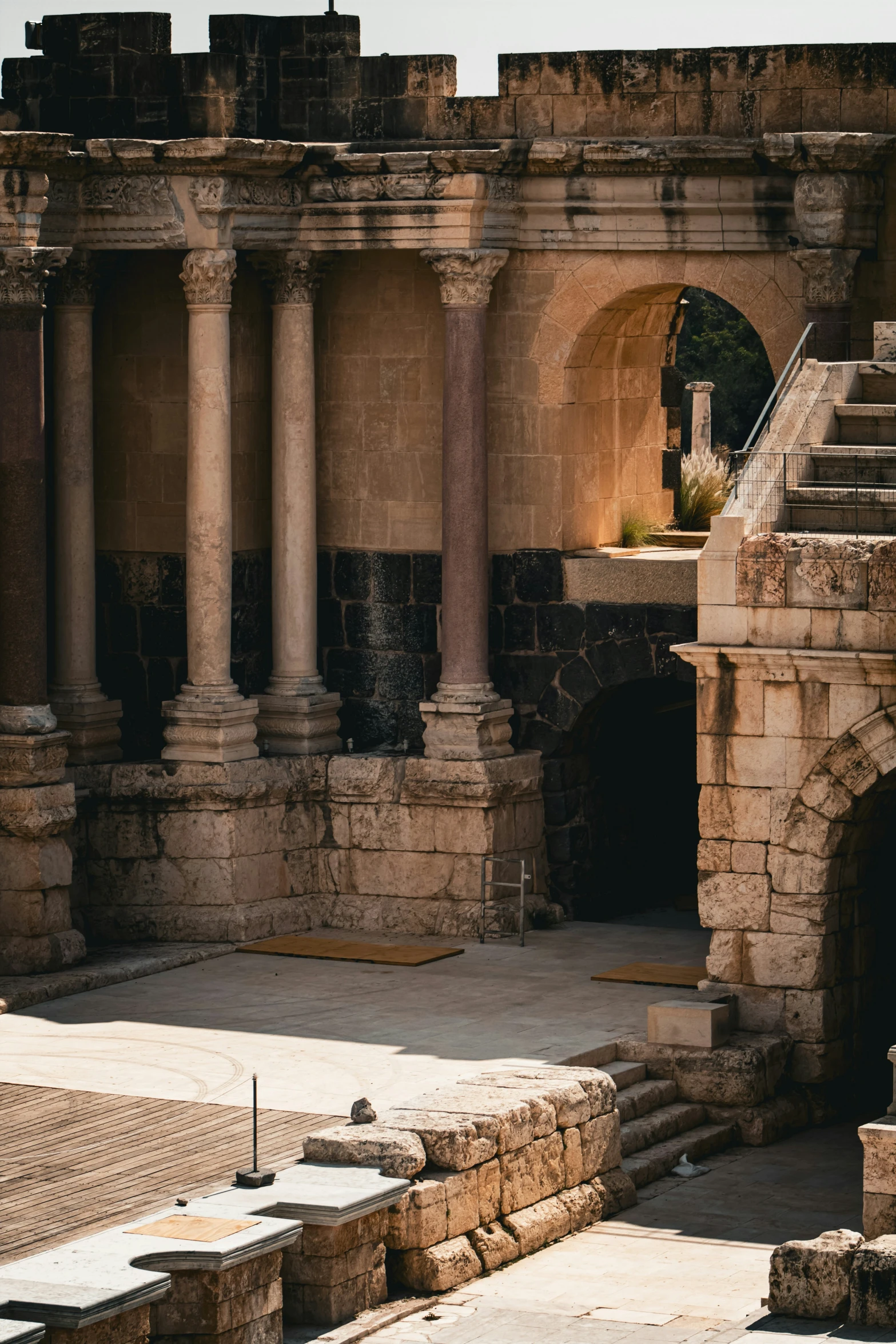 there is a large building with columns built on it