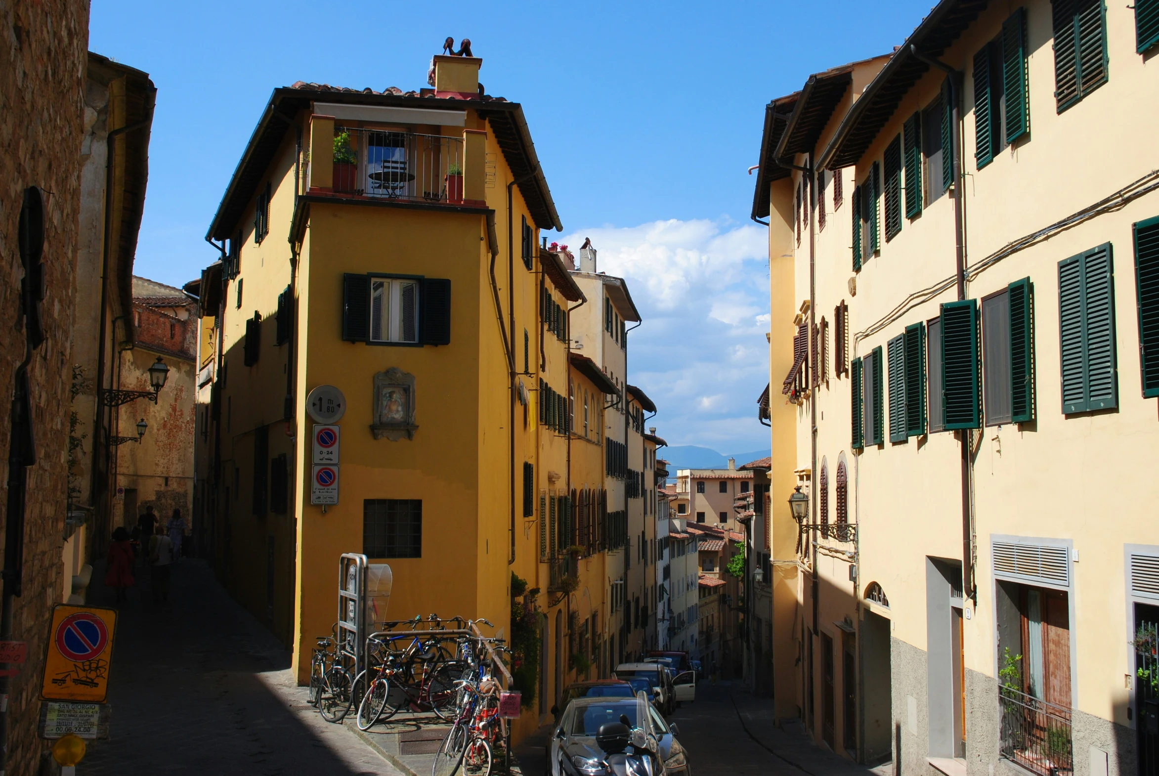 the cobblestone streets are lined with buildings in europe