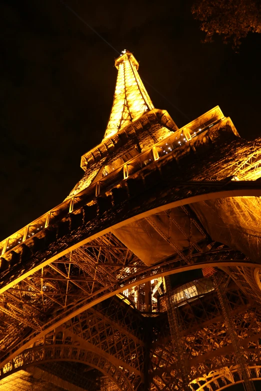 the eiffel tower in paris has a golden light