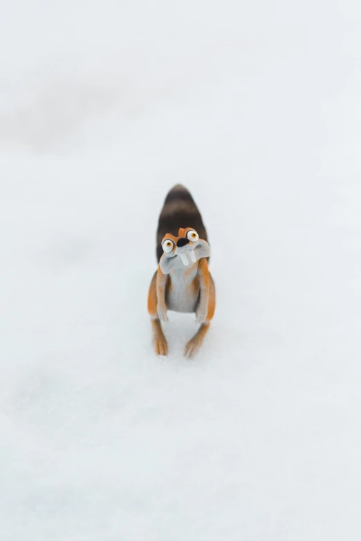 a tiny brown and black bird standing in the snow