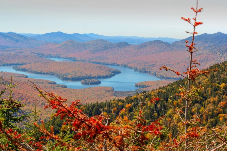 mountains and lakes in fall time, with a lot of water