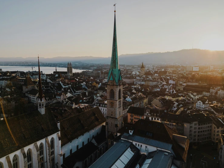 an aerial view of some buildings in a city