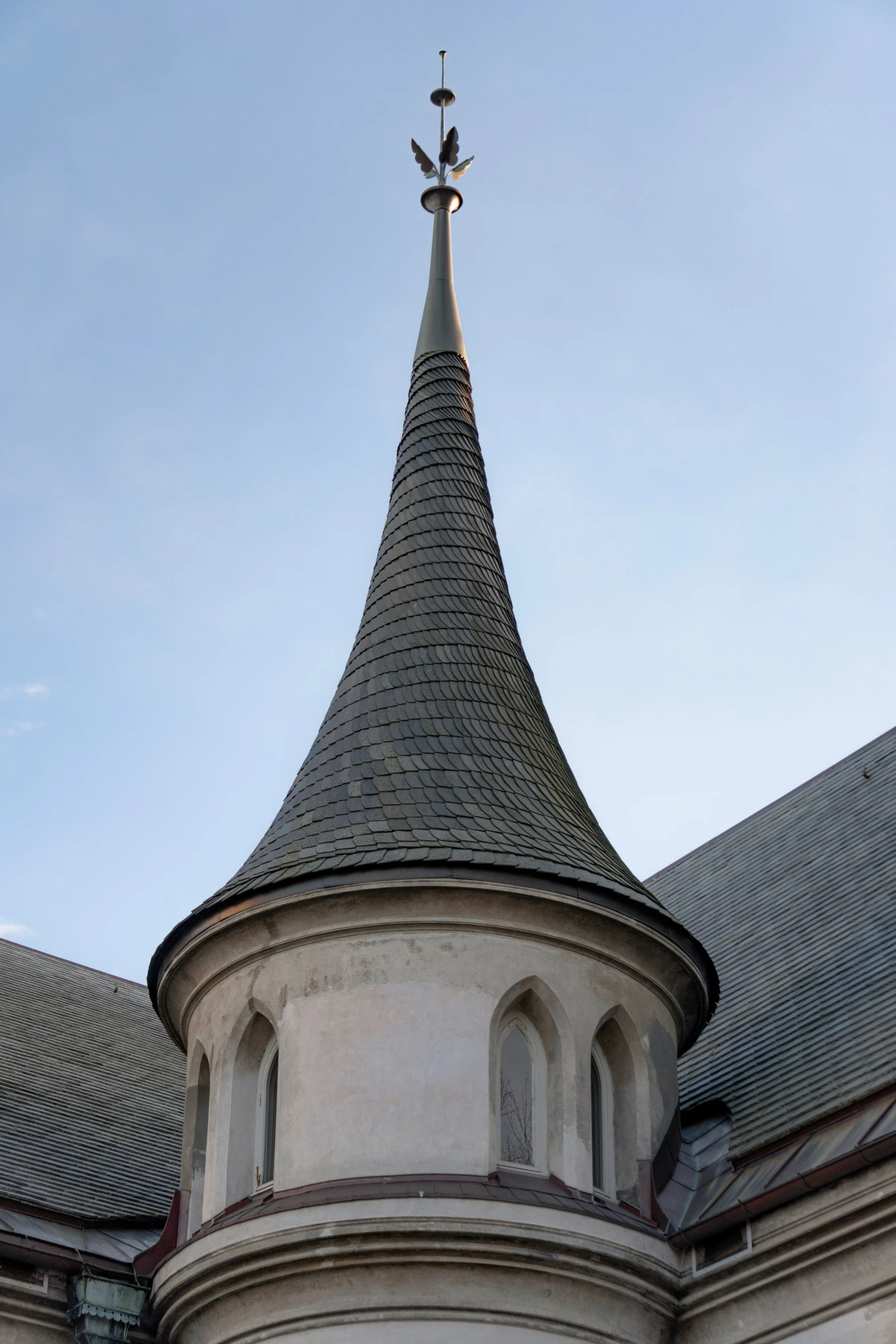 the top view of a very large building with a spire