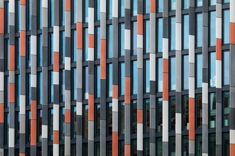 modern architecture has multicolored bricks on each side