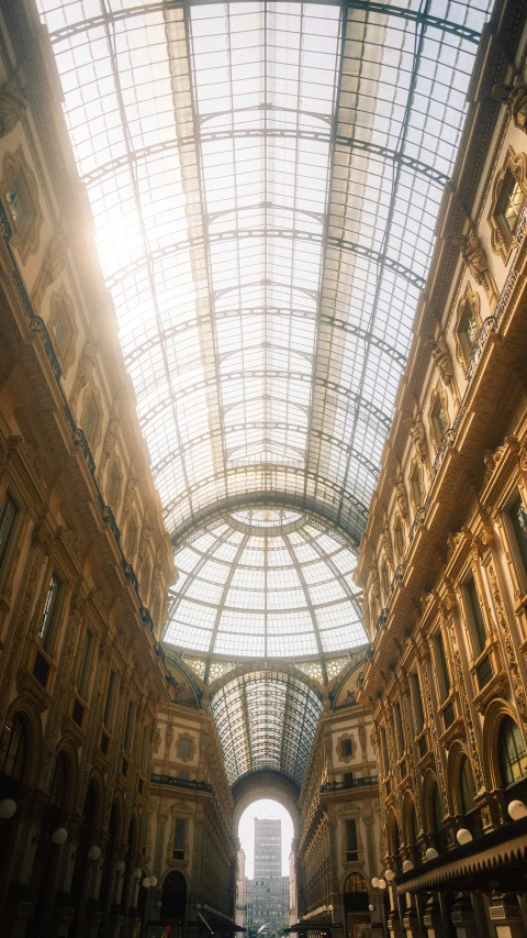 the inside of an old building with the glass roof