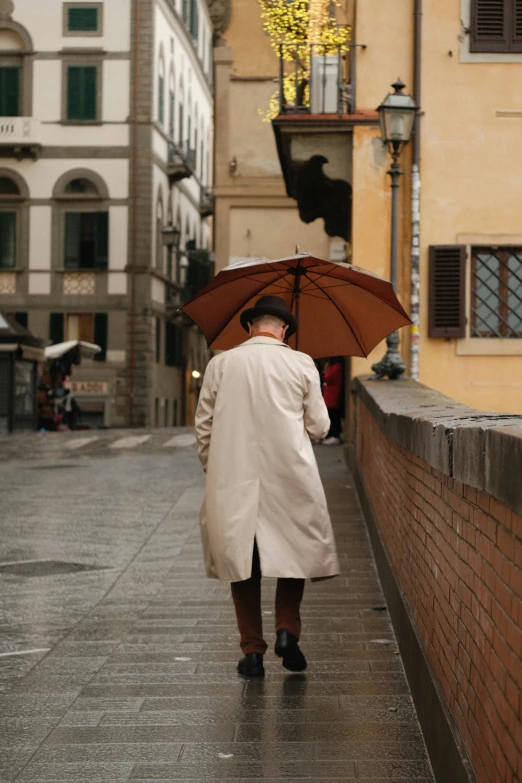 a person holding an umbrella walking on the street