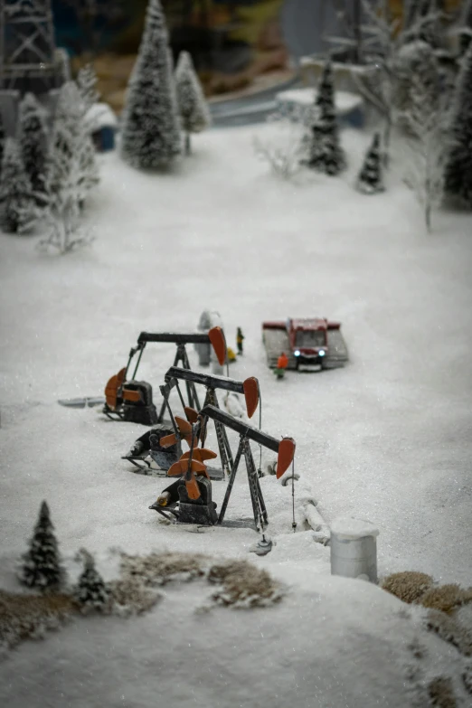 a small child's play area is covered in snow