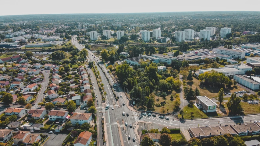 the top view from above of a city street