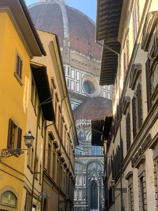 this is the view down an alley between old buildings