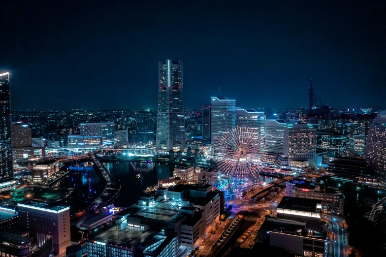 the city at night, taken from a high point of view