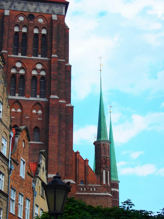 the steeples of the historic buildings are visible