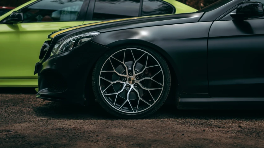 the side of a car, with green and black stripes