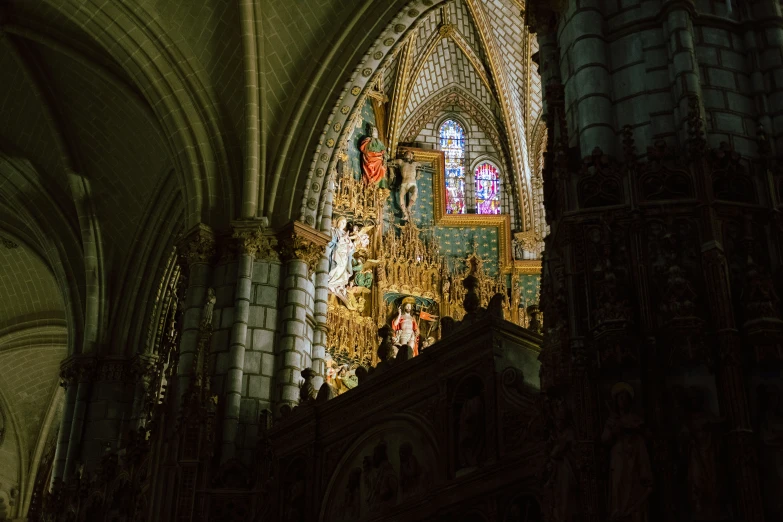 ornate gothic architecture and high arches in a cathedral