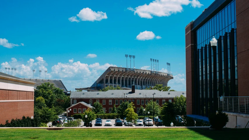 the sky is cloudless and blue as it turns into a building