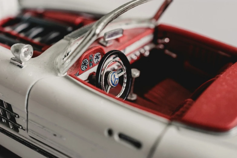 a close up of a vintage model car interior