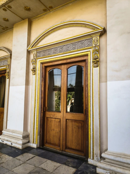 a doorway at a building with two open doors