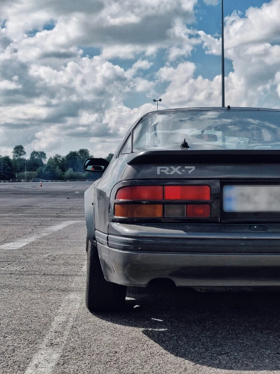 the rear view of an automobile parked in a lot