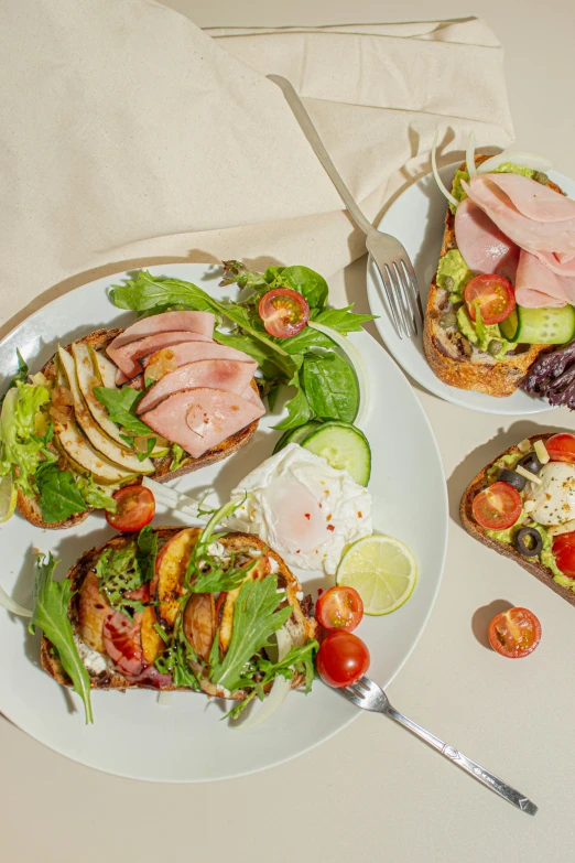 an assortment of food is on a plate on a table