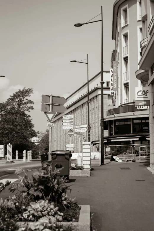 an old building with a street corner