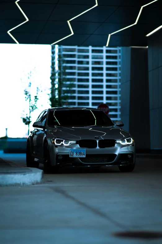 a bmw car in an empty parking lot