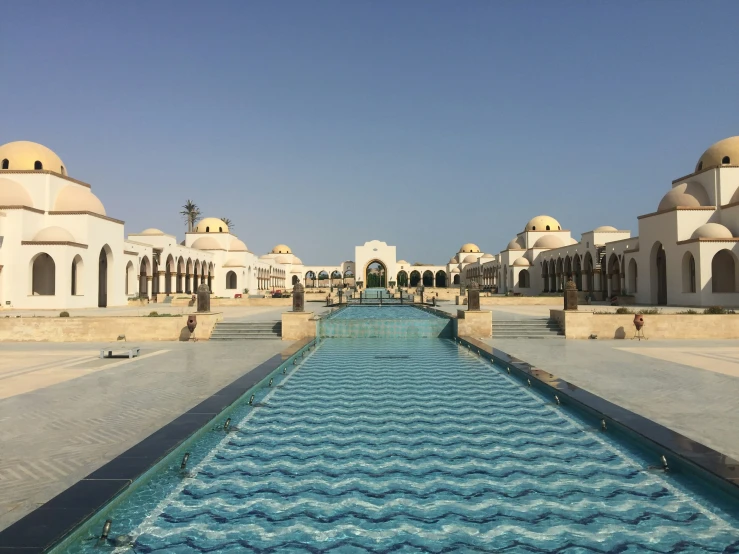 a large long pool with water in it