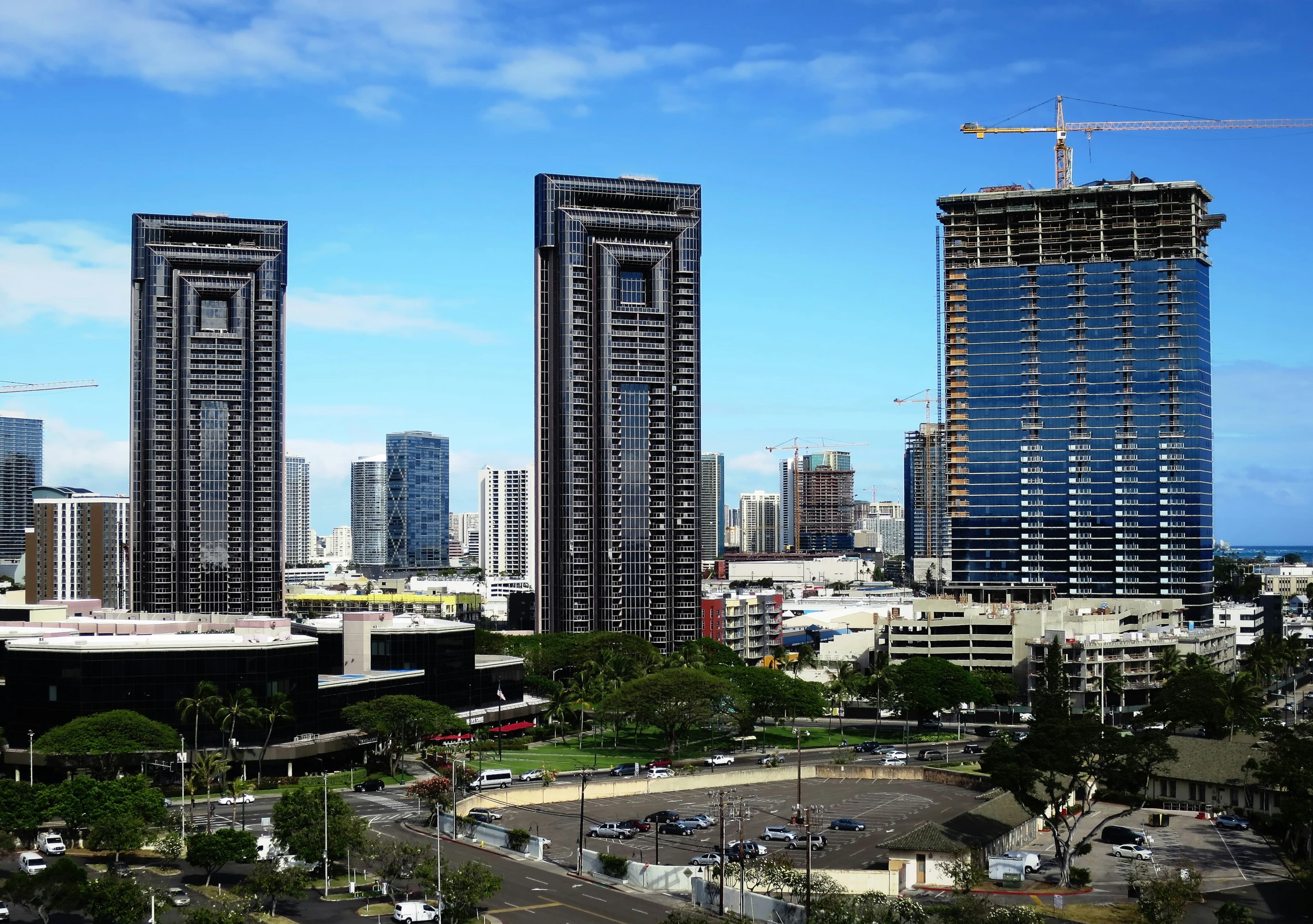 some very tall buildings on a nice day