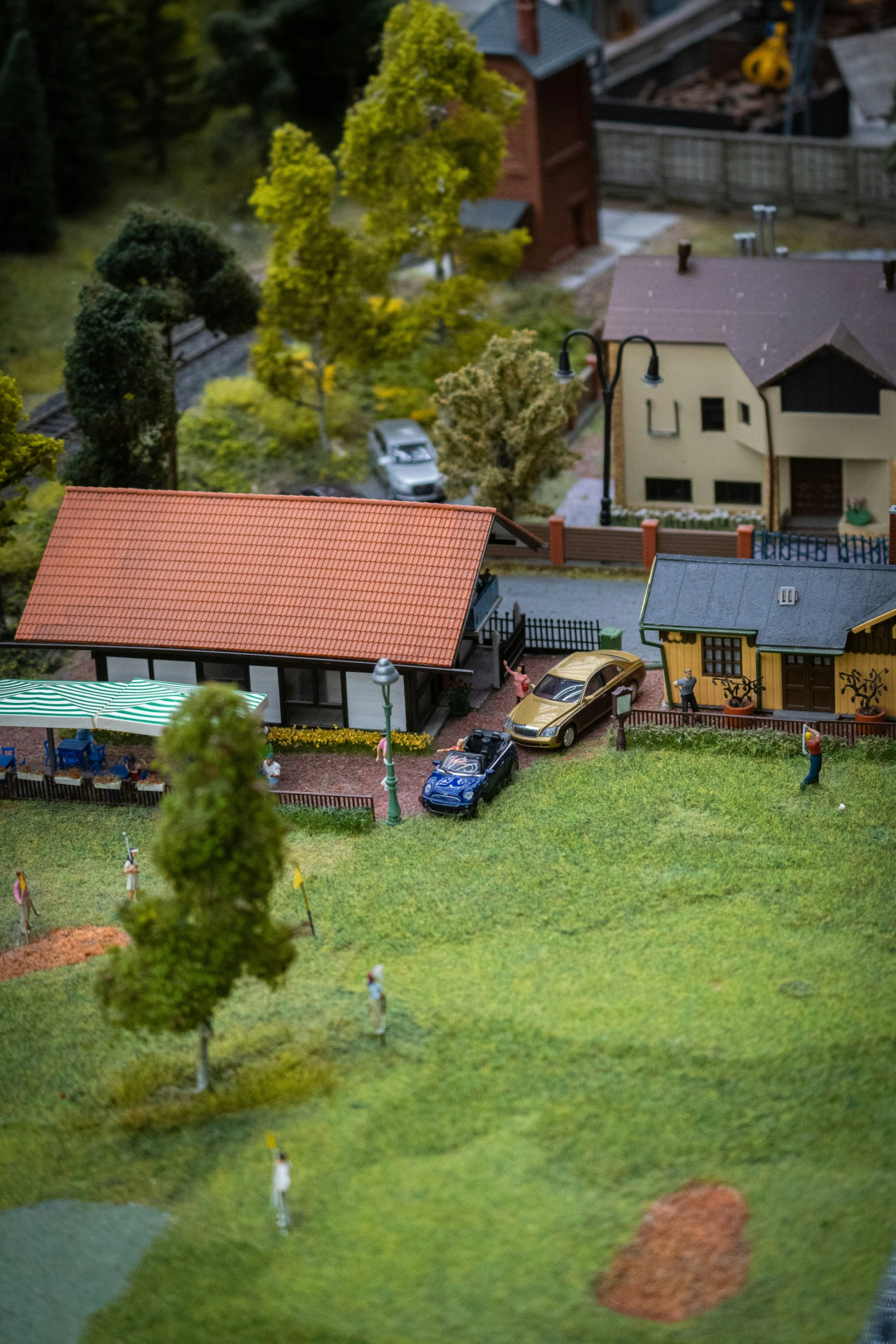 a view from high up of a small model town